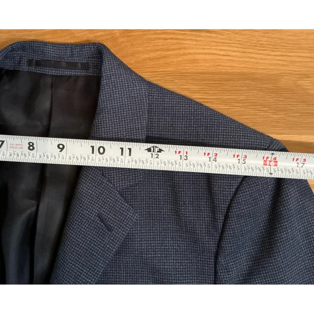 Theory Chambers Mens 36R‎ Blue Textured Micro Check 100% Virgin Wool Blazer